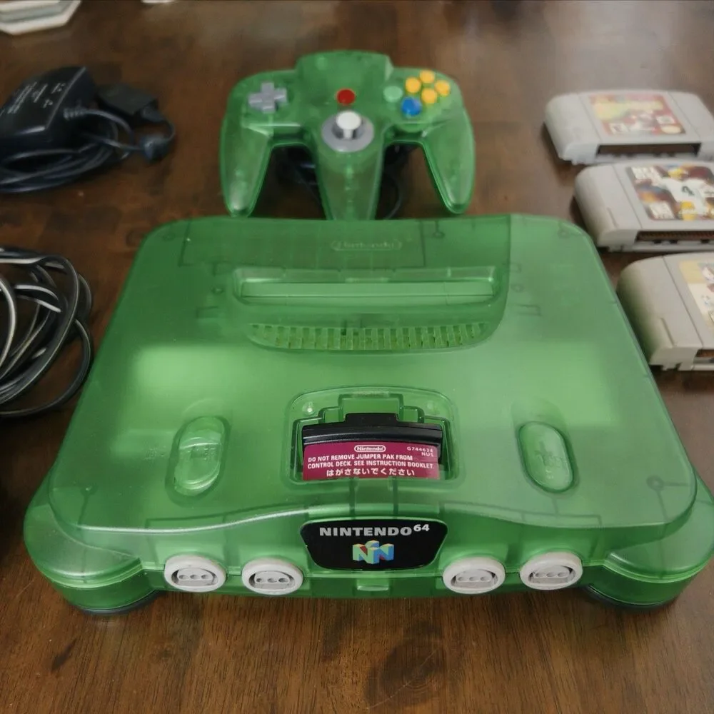 Nintendo 64 N64 Jungle Green Console, Controller, Games, Expansion Pak Cleaned